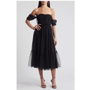 Lulus Divine Dreamer Off the‎ Shoulder Tiered Midi Dress, Black, XL, NWT